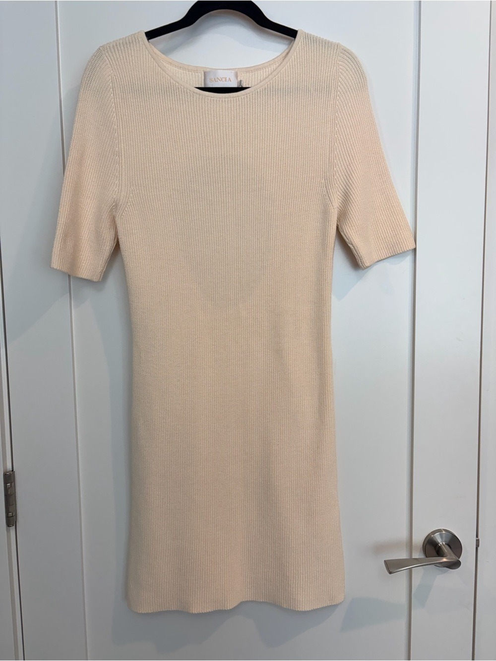 Knit Short Sleeve Mini Dress in Cream - Picture 6 of 12